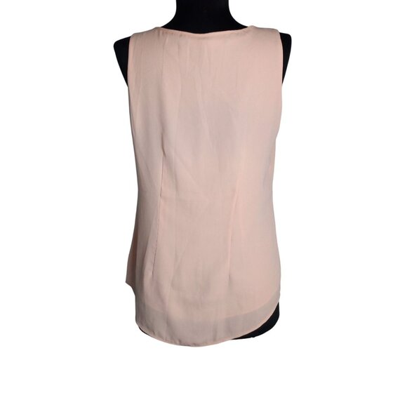 WHBM XS Blouse Top Ruffled Sleeveless Chiffon Pink Sheer Lined Pintuck Pleats - Picture 3 of 8